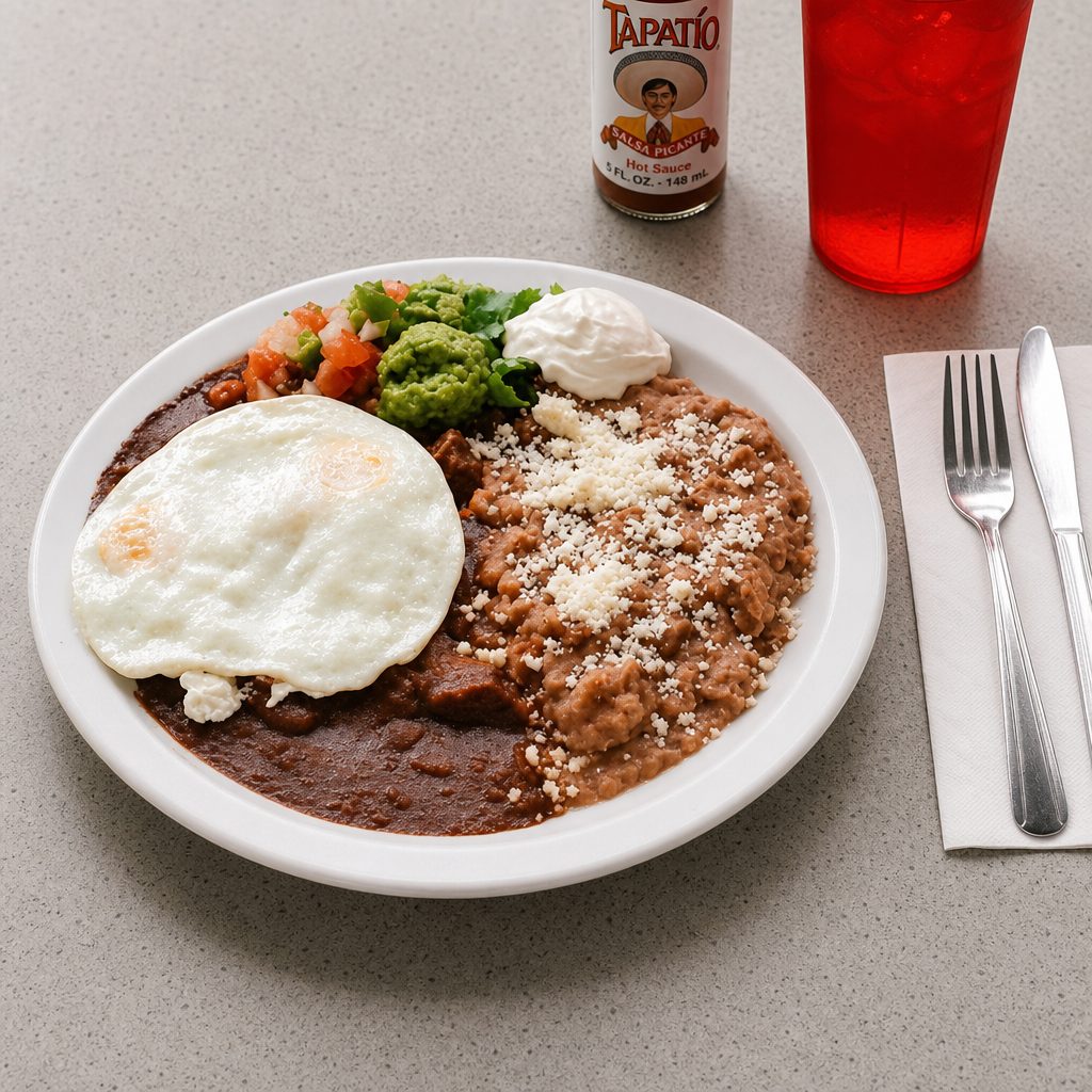 2 Eggs with either Pork Chile Verde or Chile Colorado.